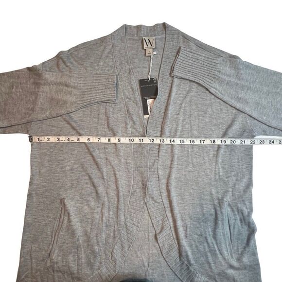Worthington Cardigan Womens Large Gray Long Rib Open Front Pockets Soft Sweater - Picture 3 of 11